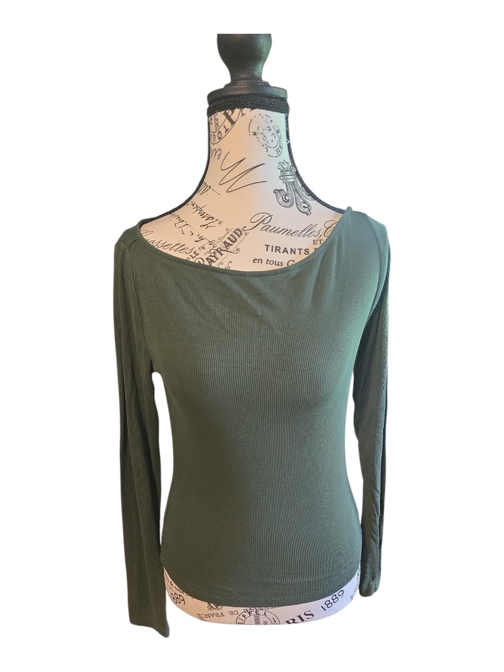 wild fable Olive Green Ribbed Scoop Neck Long Sleeve Top